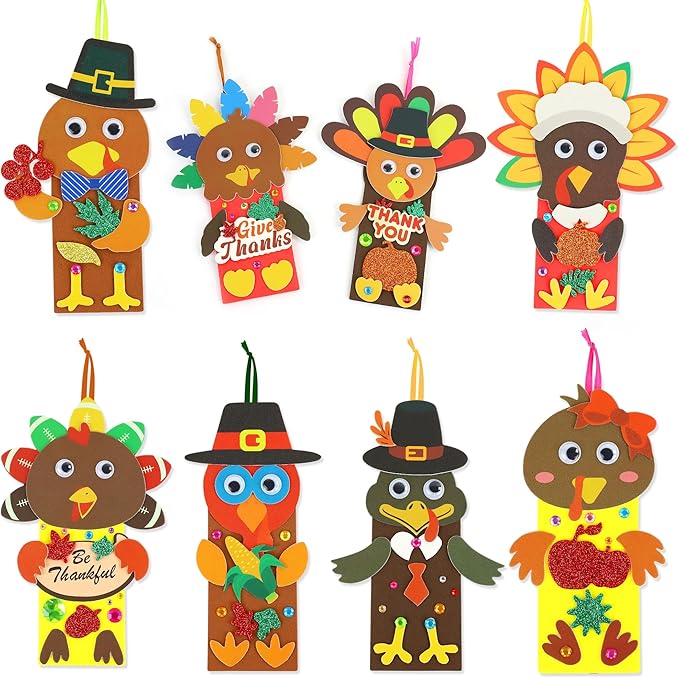 Fall Thanksgiving Crafts for Kids Adults, 24 Set Turkey Crafts Kits DIY Thanksgiving Activity Fall Festival Party Favors Classroom Prizes Friendsgiving Gifts Thanksgiving Crafts for Kids Age 4 8 12