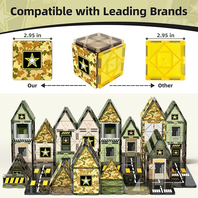 GobiDex Magnetic Tiles Army Toys, Military Magnet Tiles Building Blocks for Toddlers STEM Construction Preschool Toys for Kids Ages 3-5 4-8, 3+ Years Old Boys Girls Birthday Gifts Toys Army Men Games