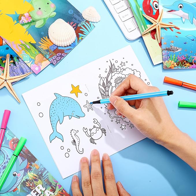 Estune 40 Pcs Coloring Books Under The Sea Ocean Party Favor for Kids Coloring Book Set Mini Small Coloring Books Goodie Bag Stuffers Gift Classroom Home