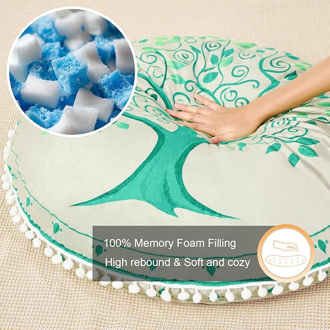 32 in Meditation Floor Cushion, Round Large Floor Pillow for Adult, Yoga Pillows for Sitting On Floor, Boho, Memory Foam Filling