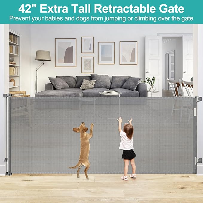 42" Tall X 95" Wide Extra Tall and Wide Baby Gate Extra Wide Baby Gate Extra Tall Retractable Dog Gate for The House Extra Wide Pet Gate Extra Tall Dog Gate Extra Large Baby Gate Outdoor Gate for Deck