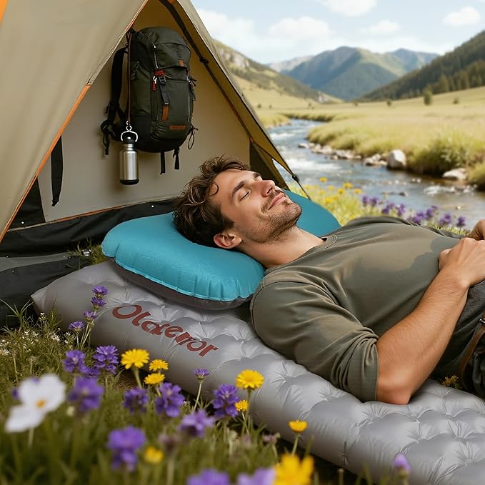 Olaterior Ultralight Inflatable Camping Pillow, Compressible, Compact, Comfortable, Ergonomic Inflating Pillows, Portable Travel Air Pillow for Outdoor Camp, Hiking, Backpacking & Airplane Travel