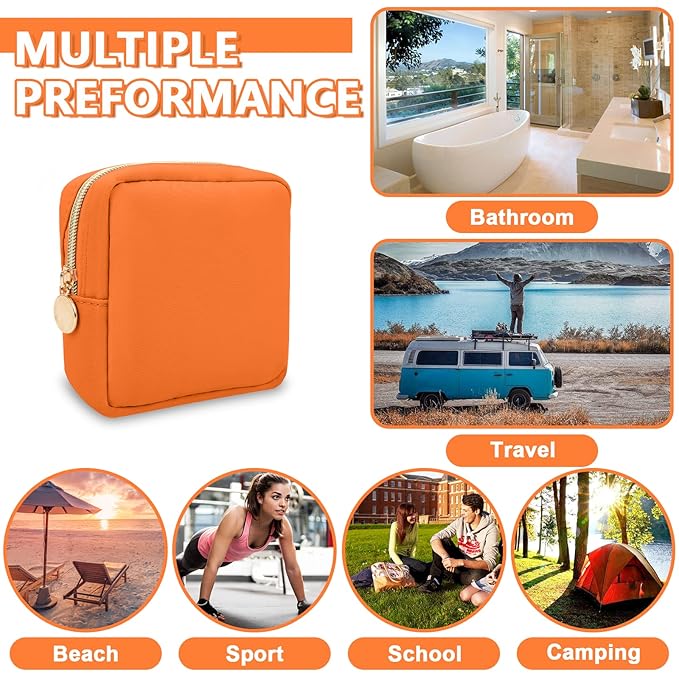 UIXIZQ Mini Makeup Pouch for Purse, Small Cosmetic Bag Pouch Nylon Travel Toiletry Organizers for Women Girls, Cute Zipper Pouch Coin Purse Preppy Storage Bag for School Work(Mini-Peach)