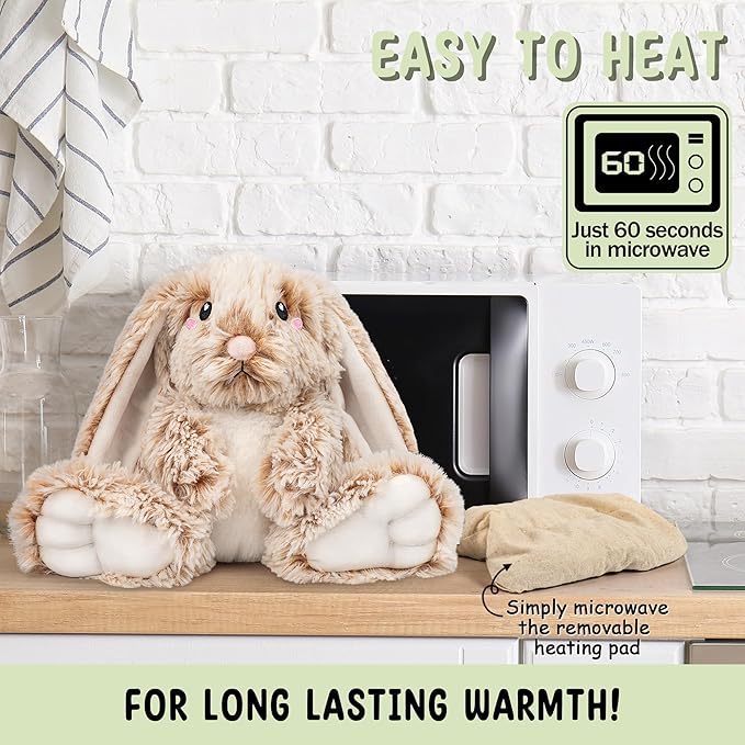 Bunny Microwavable & Weighted Stuffed Animals - 1.5 Lbs Unscented Heating Pad for Period Cramps Pain Relief and Anxiety, Cute Bunny Plush Toys Gifts for Women Girls Adults and Kids by Happy Fuel