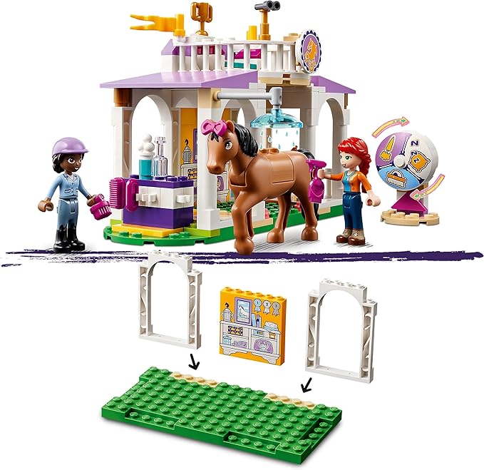 LEGO Friends Riding School Set with 2 Toy Horses, Aliya and Mia Mini Dolls, Riding Stable and Horse Toy, Animal Care Gift for Children, Girls and Boys from 4 Years 41746