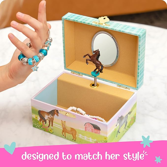Horse Jewelry Box - Horse Toys for Girls Age 4-6- Kids Jewelry Box with Spinning Horse - 6 x 4.7 x 3.5 in