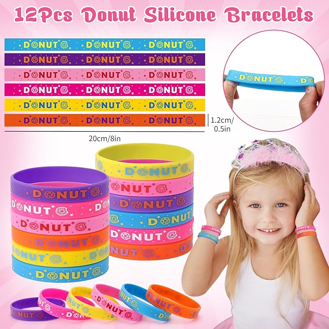 61 Donut Party Favors Two Sweet Birthday Party Supplies Mini Notebook Ink Pen Stamp Silicone Bracelet Keychain Sticker Toy Gift Goodie Bag Stuffer Kid Girl Candyland Party Favors