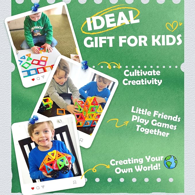 Coodoo Magnetic Tiles with 2 Cars Magnetic Toys for 3 4 5 6 7 8+ Year Old Boys Girls, Magnetic Blocks Building Set for Toddlers STEM Creativity Educational Toys for Kids Age 3-6