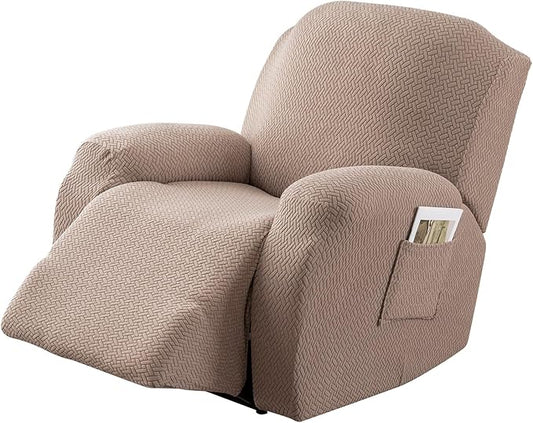 Genina Recliner Chair Covers, Stretch Reclining Chair Covers, Recliner Sofa Slipcovers Stripe Jacquard Lazy Couch Covers Furniture Protector Covers for Pet Kid (Taupe, 1 Seater)