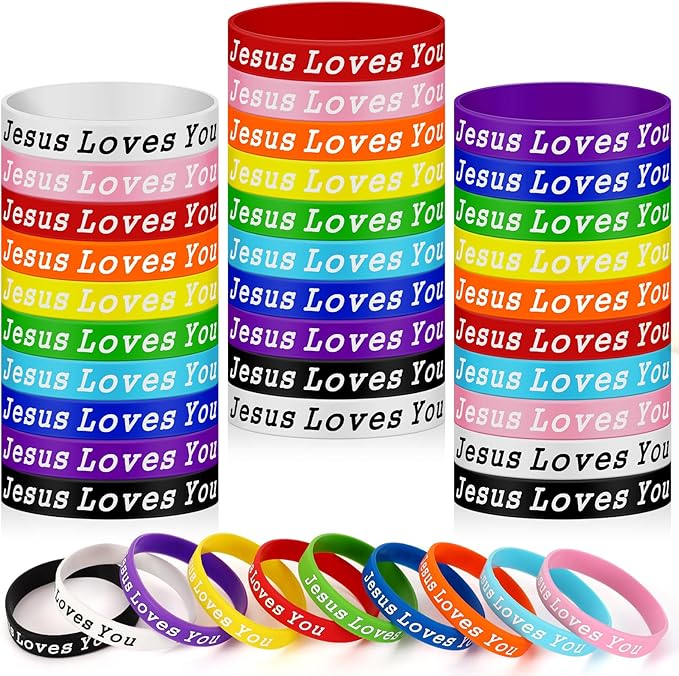 JUNEBRUSHS 42pcs Jesus Loves You Silicone Bracelets Bulk Colorful Christian Jesus Rubber Wristbands for Men Women Party Favors Gifts Supplies
