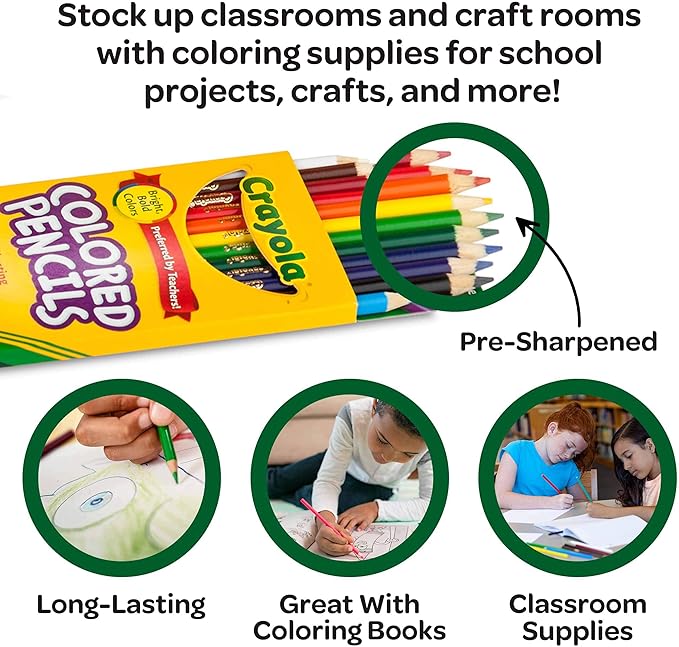 Crayola Bulk Colored Pencils for Kids (24pk), Back to School Supplies For Teachers, Teacher Classroom Must Haves, 12 Colors [Amazon Exclusive]