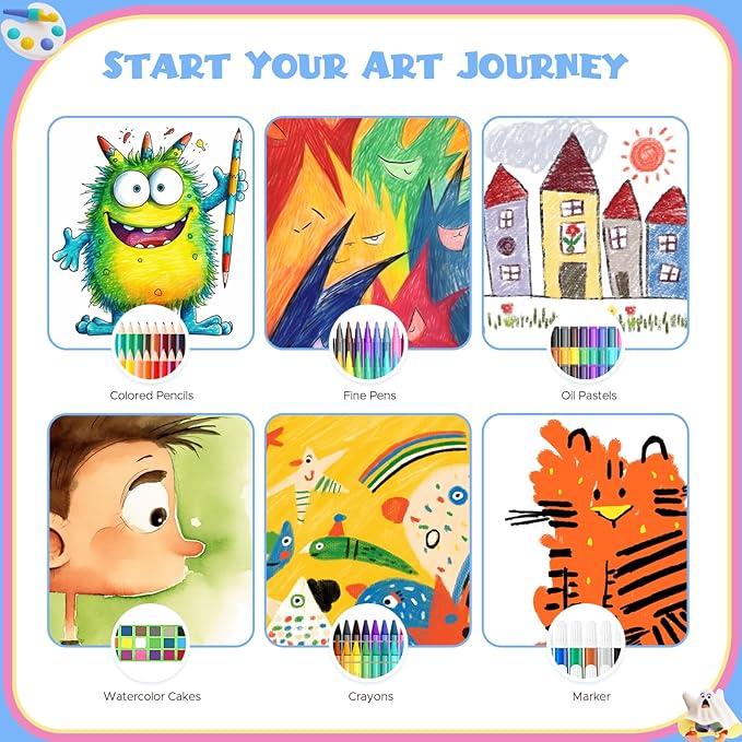 homicozy Art Supplies for Kids,Drawing Kits Unicorn Art Case Coloring Set with Double Sided Trifold Easel,Crayon,Colored Pencil,Marker,Coloring Book,Stencil,Sticker,Drawing Stuffs Gifts for Girls 4-12