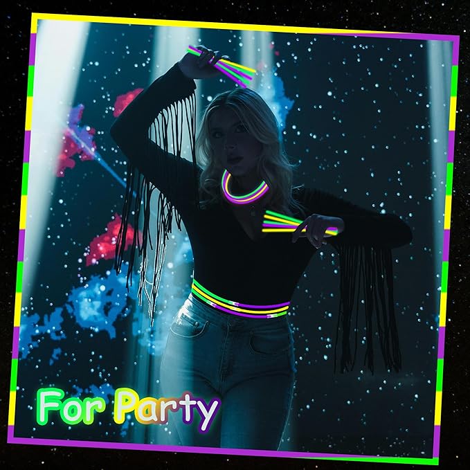150 pk 8" Green Yellow Purple Glow Sticks Bulk Party Favors, Light up Glow Necklaces & Bracelets in the Dark Party Supplies For Christmas Halloween Birthday Mardi Gras (Green Yellow Purple)