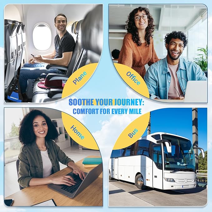 Airplane Foot Hammock, No Collapse Foot Rest for Plane Travel with Extended Adjustment Strap, Portable Desk Foot Hammock with Thickened Foam, Foot Sling Travel Essentials to Relax Your Feet