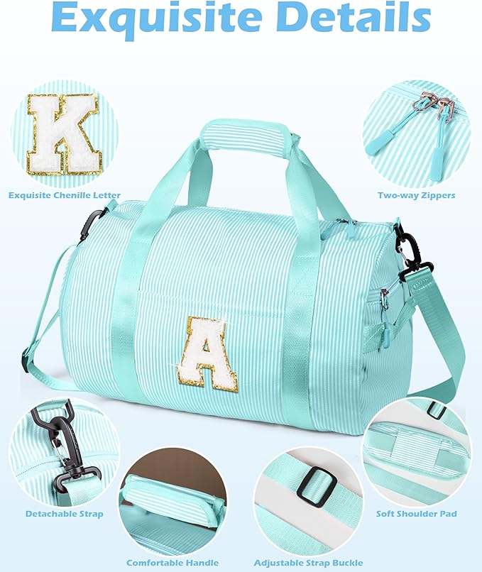 Gifts for 3 4 5 6 7 8 9 Year Old Girl, Girls Travel Duffle Bag, Kids Initial Overnight Bags with Shoe Compartment, Personalized Weekend Bag with Cosmetic Pouch, Preppy Stuff (Letter C)