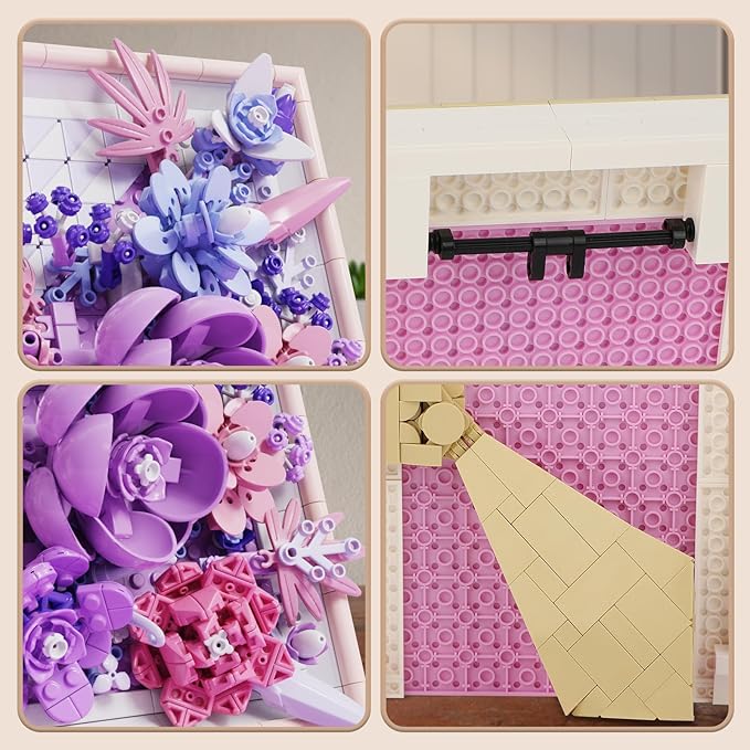 Flowers Building Set for Adults, Compatible with Lego Flowers Roses Plants Picture Frame, Botanical Collection Wall Art Home Office Decor, Ideas Gift Building Toy for Boys Girls (768 PCS)