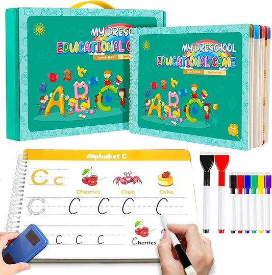 Handwriting Practice Book for Kids, Preschool Learning Activity Busy Book for Toddler 3 4 5 Year Olds, 40 Pages Autism Educational Montessori Toys, Tracking Letters Learn Number Shapes Animal Workbook