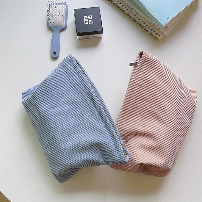 HAPPYHEIDI Large Corduroy Makeup Bag Compartment Cosmetic Toiletry Travel Accessory Pouch Purse Organizer, Soft Creamy Pink