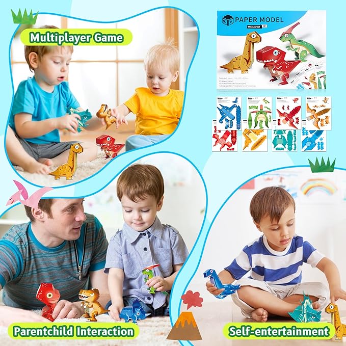 Paper Craft 3D Puzzle DIY Puzz Kits (8 PCS/Kit) Cartoon Art Craft Gift for Kids, No Need Scissors, Include Adhesive Paper, Art Supplies in Class, Cubic Art Decor Paper Model Craft Kit (Gun)