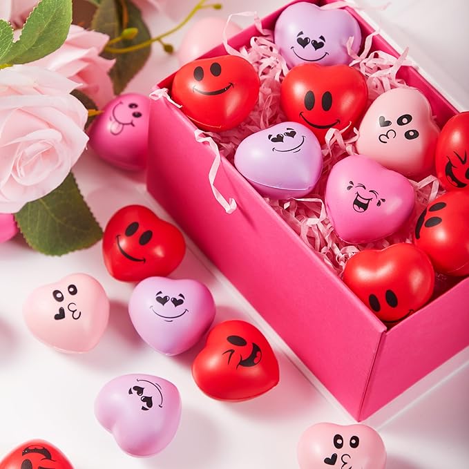 JOYIN 30 PCS Valentine's Day Heart Stress Balls 1.5"x1.5" for Kids, Squishy Toys Slow Rising for School Carnival Reward, Valentine Party Present Fillers, Valentines Day Gifts, Relieve Stress Toys