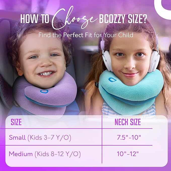 BCOZZY 8-12 Y/O Kids Travel Pillow for Car & Airplane, Soft Kids Neck Pillow for Traveling in Car Seat, Provides Double Support for Toddlers Head & Chin in Road Trips, Washable, Medium Size, Navy