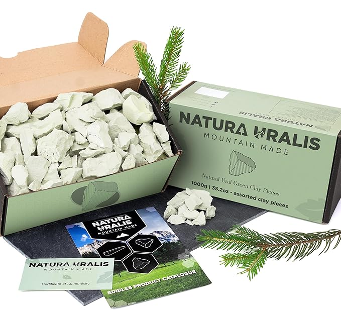 Ural Green Clay | 35oz of Natural Green Clay, Pastel to Verdant Green - Amazing Crunch, Satisfying Earthy, Velvety and Firm Texture, ASMR Sensation