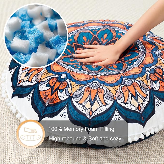 32 in Meditation Floor Cushion, Round Large Floor Pillow for Adult, Yoga Pillows for Sitting On Floor, Boho, Memory Foam Filling