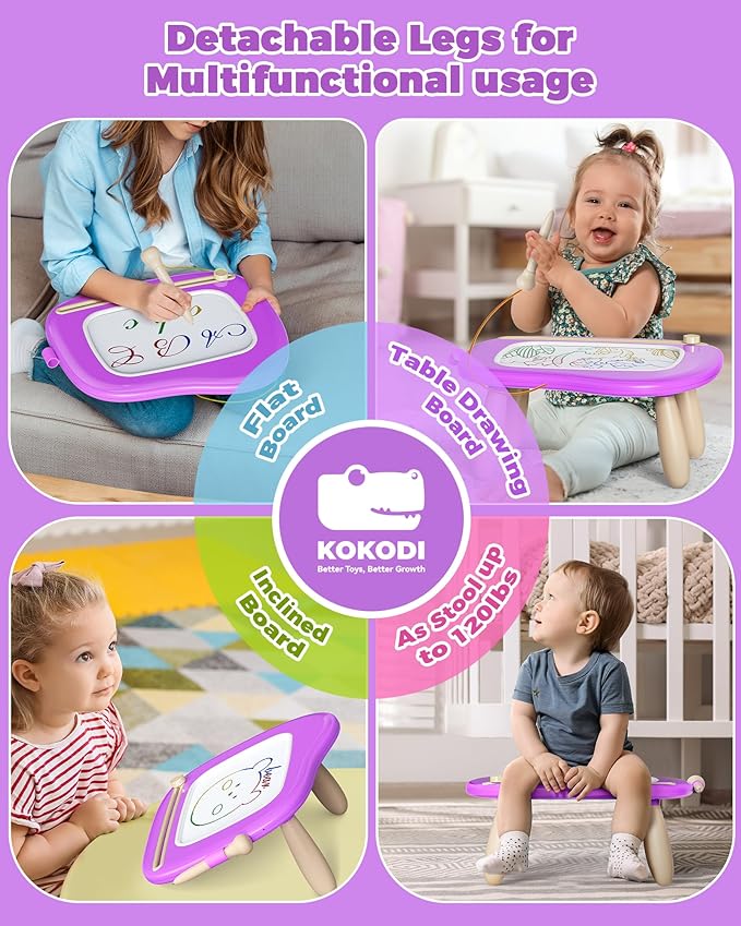 KOKODI Toys Gifts for 1 2 3 Years Old Girl, Sturdy Magnetic Drawing Board Sketch Doodle Pad, Educational Learning Birthday Easter Gifts Basket Stuffers for Kids Toddler - Left Hands Friendly (Purple)
