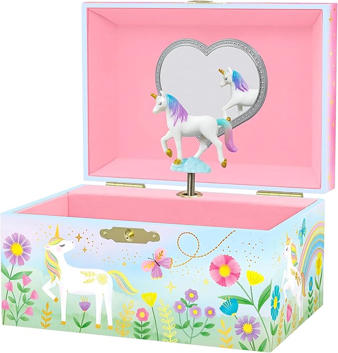 Floral Unicorn Jewelry Box - Unicorn Toys for Girls Age 4-6 - Kids Jewelry Box with Spinning Unicorn - 6 x 4.7 x 3.5 in
