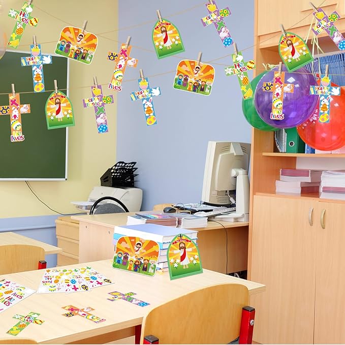 30 Sets Easter Jesus He is Risen Craft Kits for Kids DIY Easter Religious Crosses Art Craft Make a Easter Jesus Resurrection Scene Ornament Spring Christian Creative Art Projects, Kids Party Favors