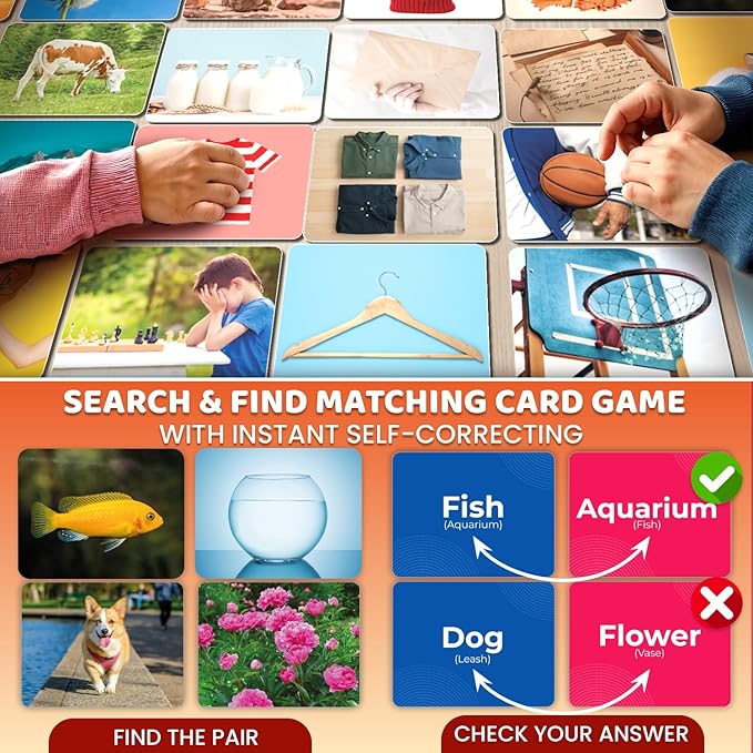 QUOKKA 104 Vocabulary Flash Cards Go Together with Realistic Images for Pre-K and Kindergarten - Perfect for Teachers, Parents, and Speech Development Activities- Vocabulary Builder for Kids Adults