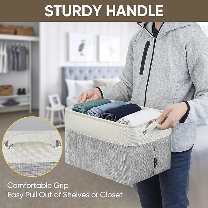 BALEINE 1 Pack Fabric Storage Bins for Shelves, Linen Storage Baskets for Organizing, Decorative Closet Bins for Clothes, Home (Grey, 15''x11''x9.5'')