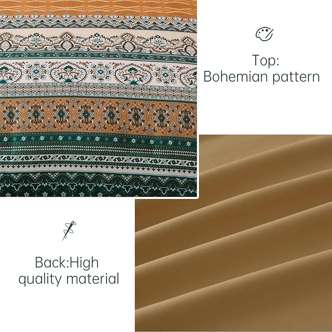 Cottolester Boho Comforter Set Queen Size,8 Pieces Brown and Green Bohemian Striped Bed in a Bag,Paisley Soft Microfiber Bedding Comforter Set