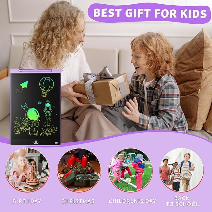 [2 Pack] Genialba LCD Writing Tablet 12-Inch Colorful Doodle Board, Toddler Learning Educational Toys Gifts for 3-8 Years Old Girls and Boys, Electronic Drawing Pad for Kids (Pink&Purple)