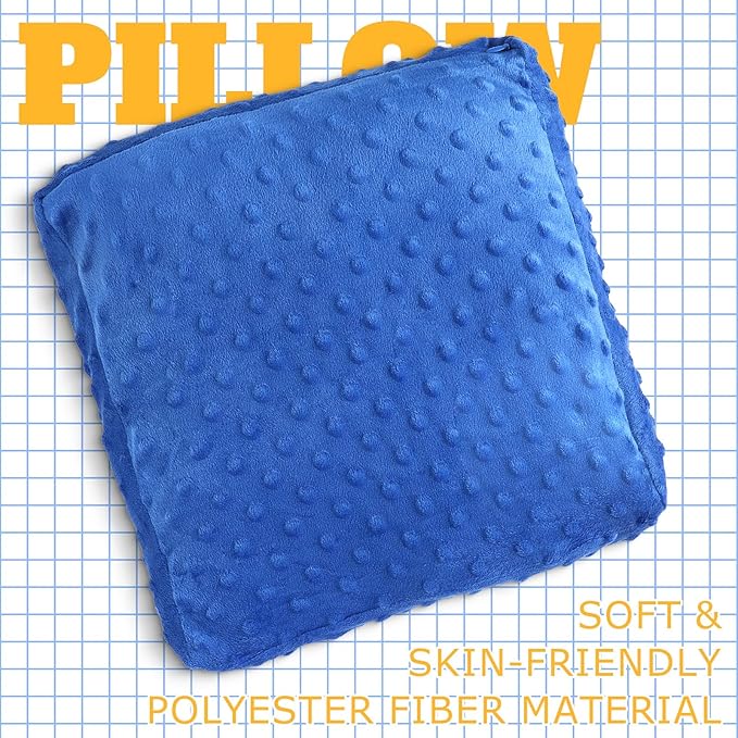 1 Pcs 6 lb Sensory Weighted Hug Pillow with Glass Bead Filled, Cozy Soft Weighted Pillow for Adults Men Women Soothe Hugging Relax, 12 x 12 Inch(Blue)