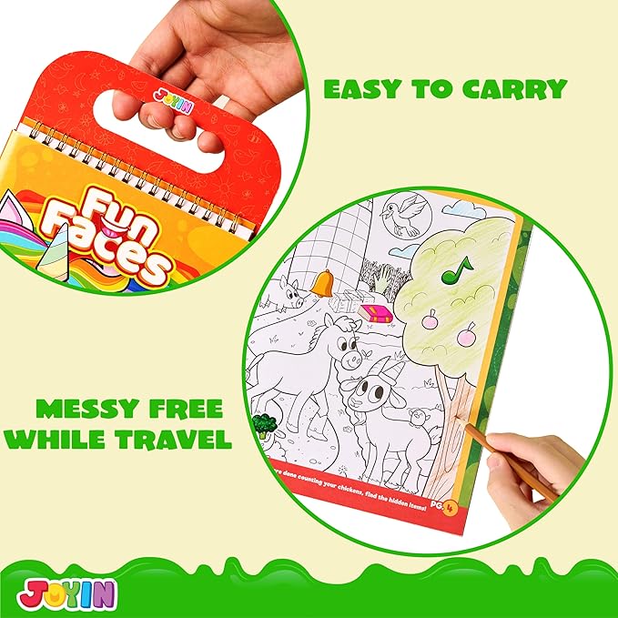 JOYIN 3 Pcs Activity Books for Kids, Make a Face Reusable Stickers, Hidden Pictures Books, Travel Toys for Boys Girls