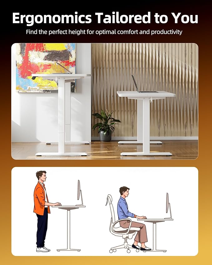 TIQLAB Electric Standing Desk, Adjustable Height Stand up Desk, 55 * 24 Inches Sit Stand Home Office Table with Splice Board, White