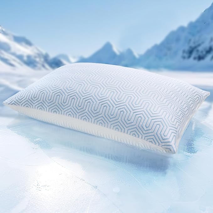 puredown® Cooling Goose Feather Down Pillow, Set of 1, Standard Size Bed Pillow Insert with Soft Cooling Pillowcase for Cool Sleep