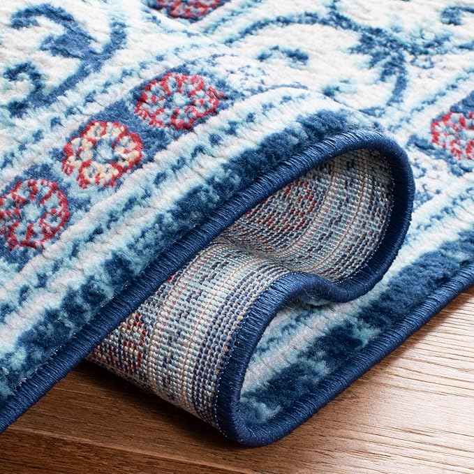 SAFAVIEH Brentwood Collection 3' x 5' Navy / Red BNT870N Oriental Damask Trellis Non-Shedding Living Room Bedroom Accent Rug