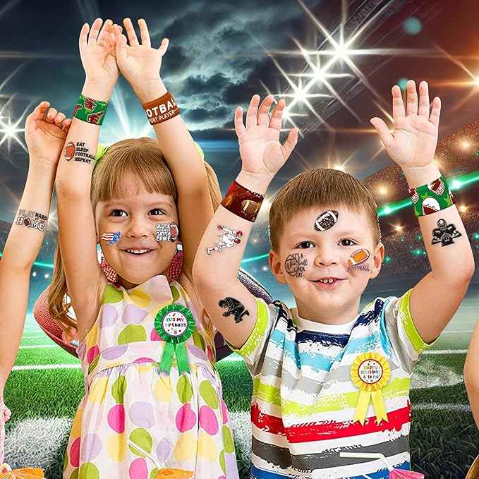 48PCS Football Party Favors - 24PCS Temporary Tattoos & 24PCS Slap Bracelets - American Rugby Themed Birthday Supplies, Decorations, Gifts, Classroom Prizes for Kids, Boys & Cheerleaders