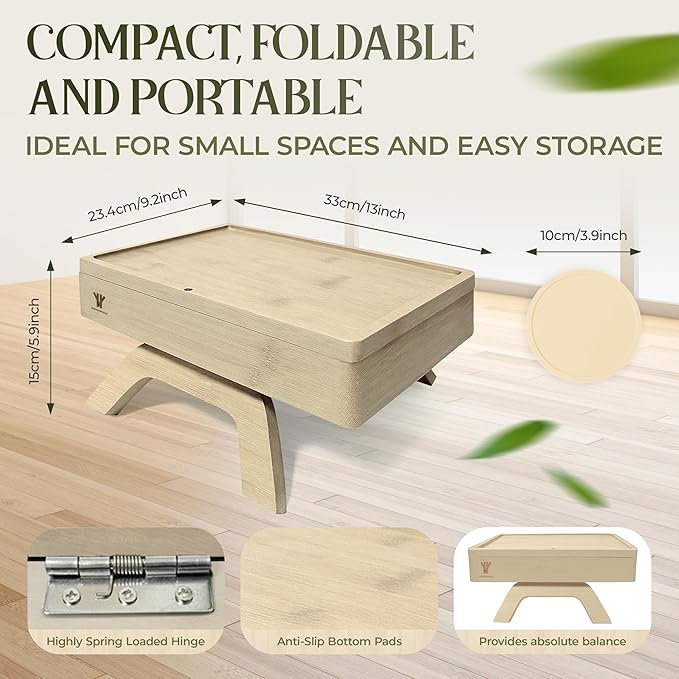 Bamboo Couch Arm Table, Sofa Arm Tray, 360 Rotating Table, Clip On Side Table for Couch, Perfect Size for Remotes, Storage and Includes 4 Bonus Coasters, 13x9.25x2.5in, Natural