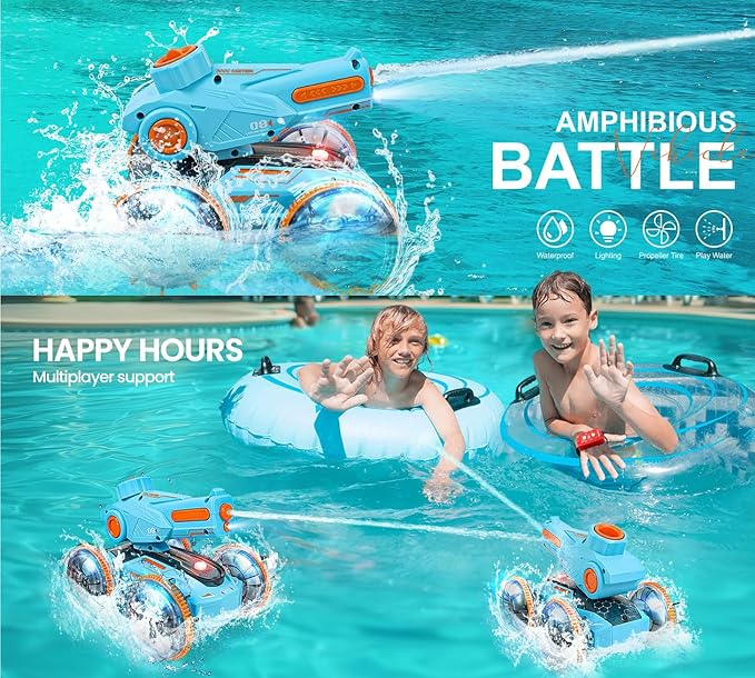 Amphibious Remote Control Car Gifts for Kids 6 7 8-12 Years Old Boys Girls Birthday Gift - Water Pool Toys Waterproof 4WD Gesture Sensing RC Car Boat