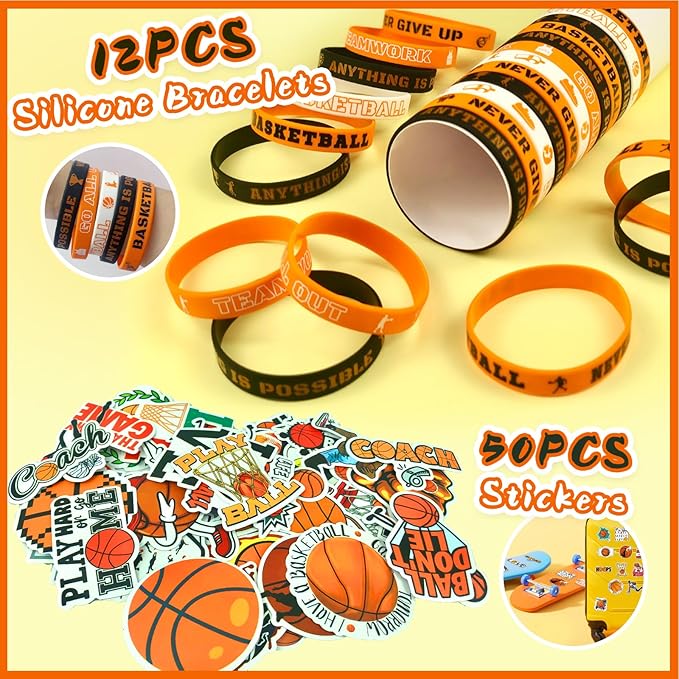 Basketball Party Favors 110Pcs Basketball Themed Birthday Party Supplies Wristbands Basketball Keychains Bracelets Bags Stickers Pinata Filler