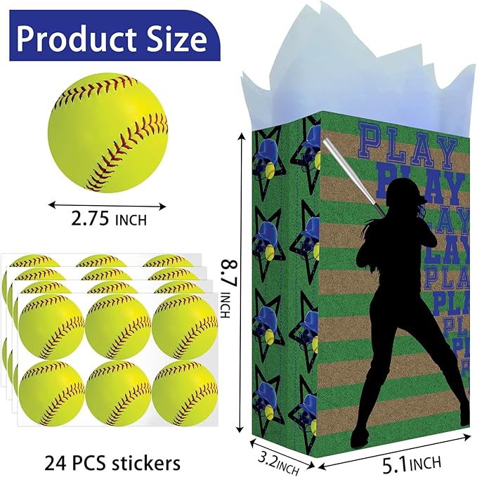 24 Softball Party Favor Bags with Stickers Softball Goodie Bags Softball Party Favors for Kids Softball Birthday Party Supplies