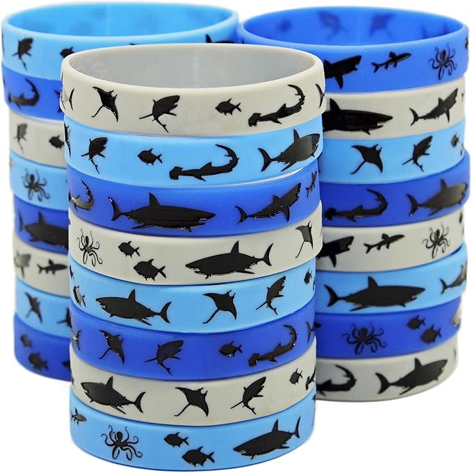 Gypsy Jade's Shark Party Favors - Wristbands for Shark Themed Parties - Pack of 24!