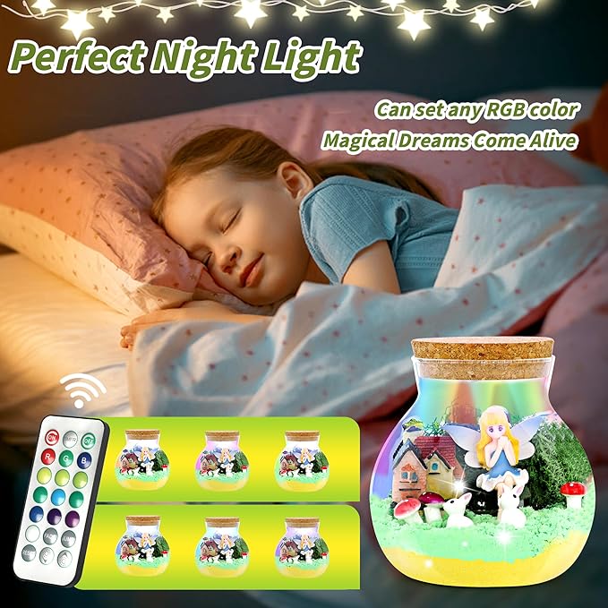 Fairy Terrarium Crafts Kit for Girls - Make Your OWN Unicorn Night Light with 16 Modes LED Remote - Unicorn Birthday Gifts Toys for Girls Ages 5 6 7 8 9 10 Year Old - Best Christmas Gifts for Girls
