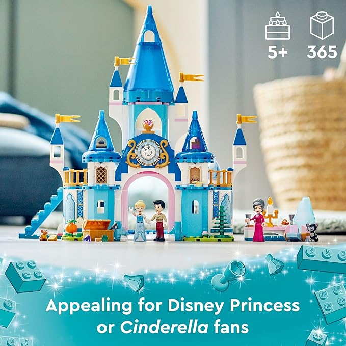 LEGO Disney Princess Cinderella and Prince Charming's Castle 43206 Doll House, Buildable Toy with 3 Mini Dolls, Plus Gus Gus and Lucifer Figures