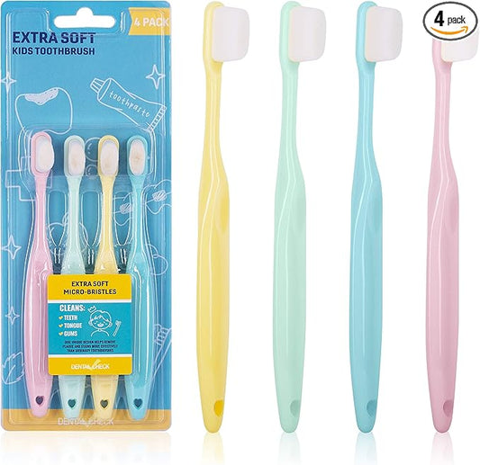 Extra Soft Toothbrush, Nano Toothbrush for Sensitive Gums, Extra Soft Toothbrushes Child Sensitive Teeth Manual, Ultra Soft Toothbrush for Extra Protection Gum Care, Perfect for (Kids - 4 Pack)