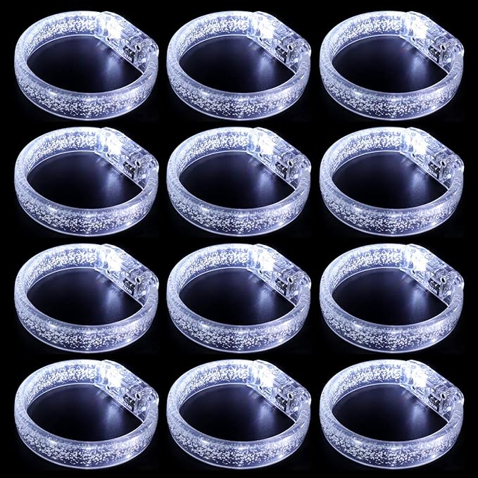 LED Light up Bracelets, White Glow Wristbands Party Favors Toys Supplies for Birthday, Halloween, Carnivals Parties, Clear Case 30 Pack