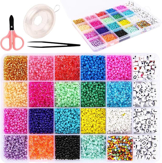 Goody King Jewelry Making Kit Beads for Bracelets - 5000+pcs Bead Craft Kit Set, Glass Pony Seed Letter Alphabet DIY Art and Craft - Gift for Her Women Kid Age 6 7 8 9 (3mm)